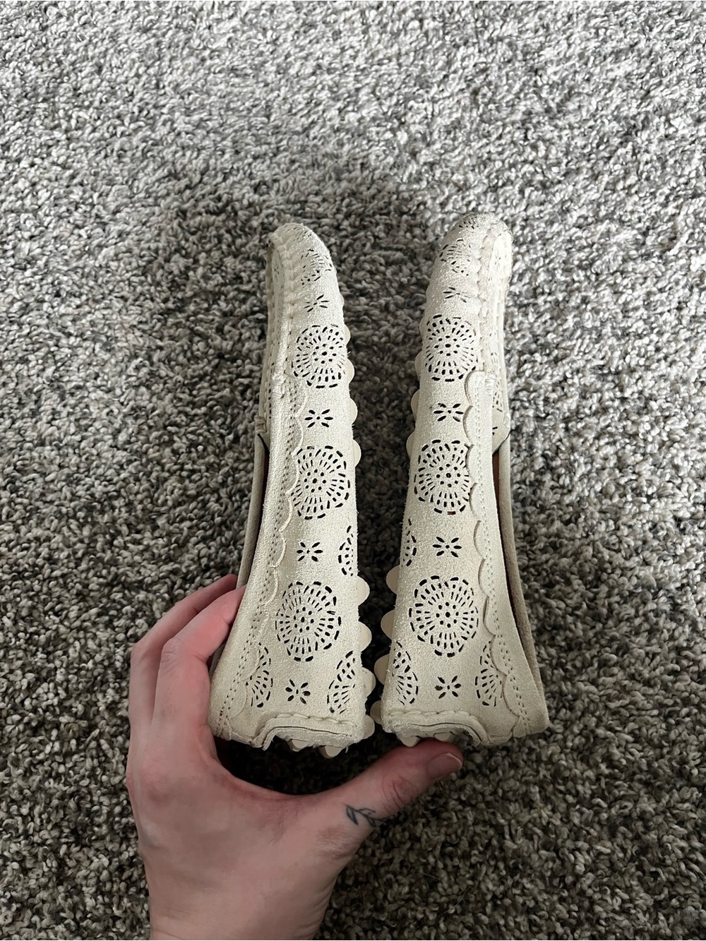 Women's White Laser-Cut Leather Driving Loafers - Picture 7 of 7